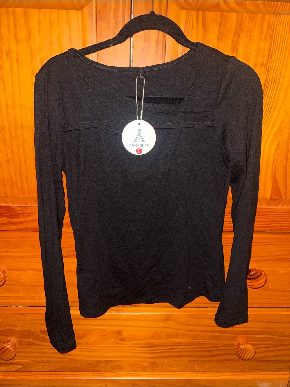 ANRABESS Women’s Black Long Sleeve Scoop Neck Top